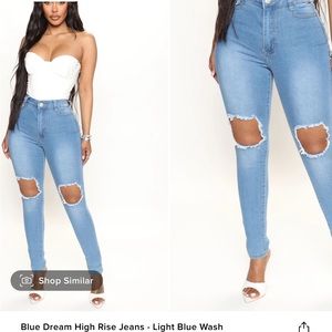 High rise light blue jeans